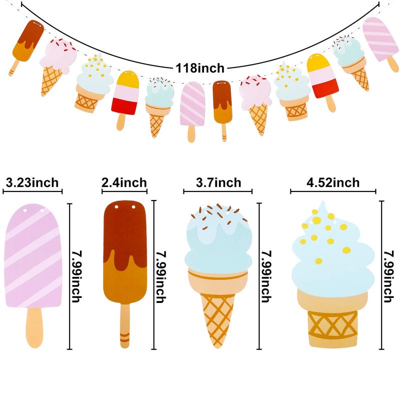 Leinuosen 2 Pack Ice Cream Bar Banner Garland Birthday Party Decorations for Ice Cream Theme Party Baby Shower Wedding Photo Prop Decorations - Image 2